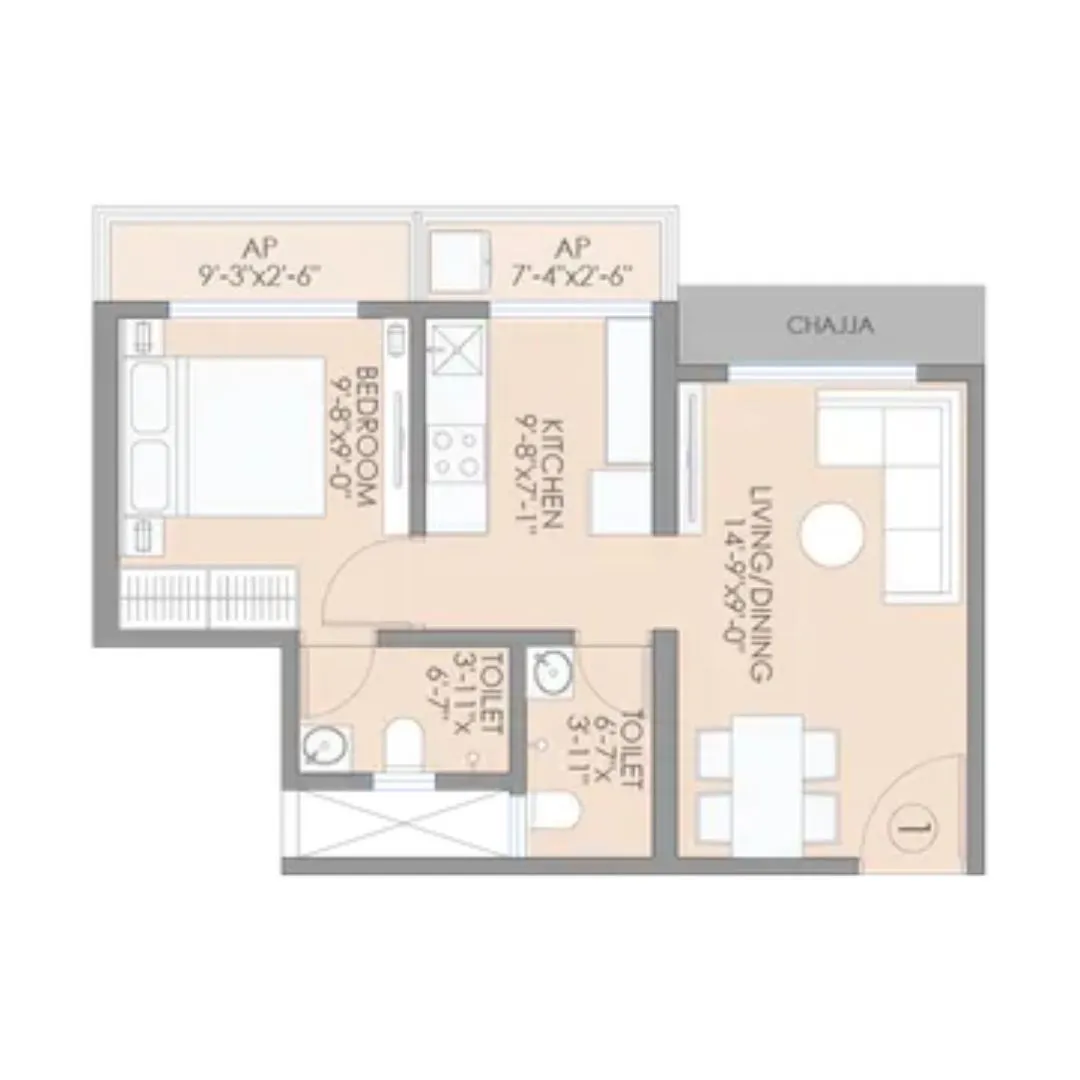 1 BHK floor plan at DVNM See Breeze Virar West