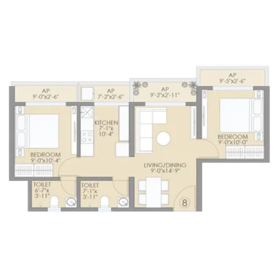2 BHK floor plan at DVNM See Breeze Virar West