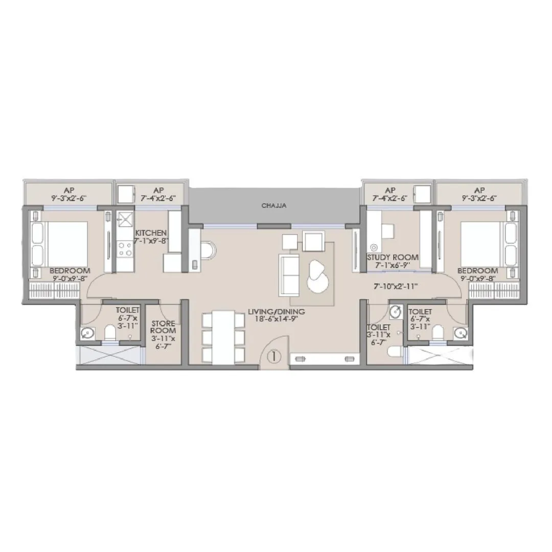 Jodi flat floor plan at DVNM See Breeze Virar West